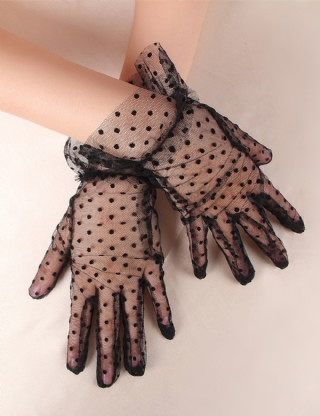 Black Sexy Mesh Gloves With Polka Dots 