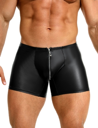 Black Sexy PU Men Underwear With Zipper