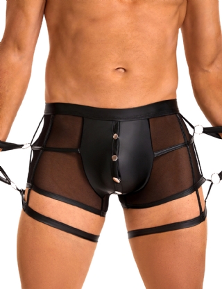 Black Sexy PU Leather See Through Men Briefs