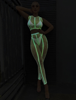 White sexy luminous sleeveless two pieces bodystocking
