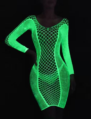 White Glow-In-The-Dark Long Sleeves Bodystocking