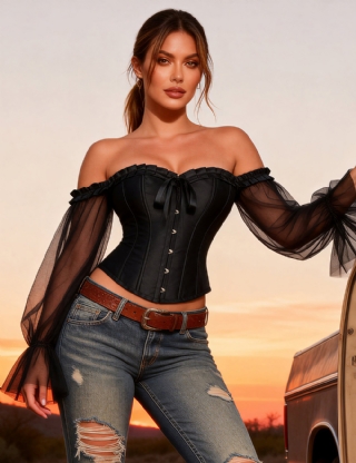 12 Pieces Plastic Black Sexy Lantern Long Sleeves Palace Style Corset