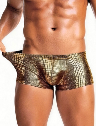 Gold Low-rise Faux Snakeskin Men Boxer