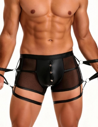 Black Sexy PU Leather See Through Men Briefs