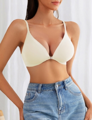 Beige Front Closure Removable Pads Women Seamless Bra
