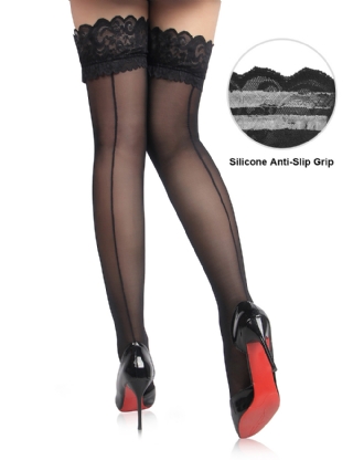 Black Sexy Lace Vertical Line Stockings With Silicone 