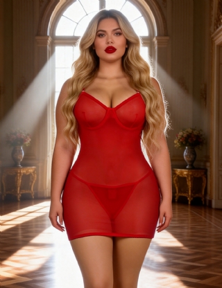 Red Sexy Mesh Strappy Lingerie With A Lace-Up Back