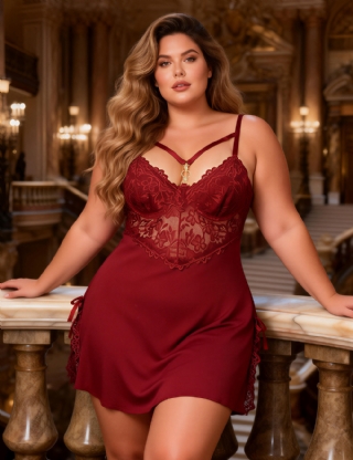 Burgundy Sexy Modal Lace Slit Nightdress
