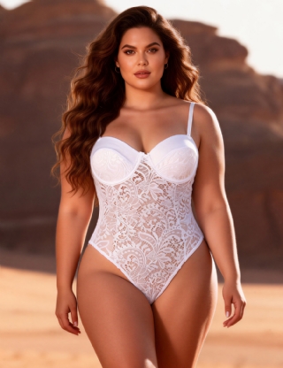 White Plus Size Push Up Cup Lace Teddy Lingerie