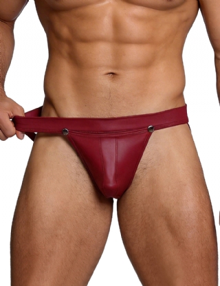 Red Sexy PU Leather Detachable Pouch Jockstrap
