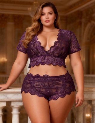 Plus Size High Waist Dark Red Full Lace Bra Panty Underwear